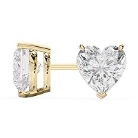 18k Yellow Gold Heart Shape Diamond Stud Earrings 2 Carats