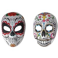 Mexican Day of the Dead Masks 2Pcs Mexican Masks Halloween Full Bone Masquerade Masks Costume Supplies for Carnival Bar Cosplay Mexican Party