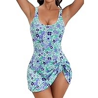 IDOPIP Swim Dress for Women One Piece Swimsuit Bathing Suit Tummy Control Swimdress with Shorts Plus Size Swimwear Beach Suit