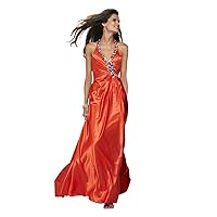 Clarisse Embellished Halter Charmeuse Prom Gown 2154