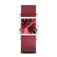 Bering Women's analogue quartz classic collection watch with stainless steel strap and sapphire glass, red/silver, 26, Red/silver