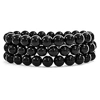 Bling Jewelry Unisex Stackable Set Of 3 Gemstone Round Bead 8MM Stretch Bracelet For Women Teen Men Multi Strand Stacking Adjustable