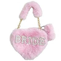 Wudaizhi Heart Shaped Clutch Bride Purse Faux Fur Shoulder Bag Crossbody Bag Engagement Bachelorette Party Bridesmaid Proposal Flower Girl Gift