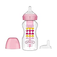 Natural Flow Anti-Colic Options+Wide-Neck Sippy Bottle Starter Kit, 9oz/270mL, with Level 3 Medium-Fast Flow Nipple and 100% Silicone Soft Sippy Spout, Pink, 6m+