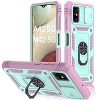 PASNEW for Galaxy A42 5G Phone Case,Samsung Galaxy M42 5G Case with Ring & Slide Camera Cover,Military Heavy Duty Full Body Shockproof Hard Shell,Phone Case for Galaxy A42 6.6 inch,Green Pink