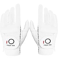 FINGER TEN Men's Golf Glove Rain Grip Pair Both Hand or 2 Pack Left Right Hand, Hot Wet Weather No Sweat Black Gray White Blue Fit Size Small Medium Large XL 2XL 3XL