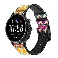 CA0283 Rainbow Colorful Shavron Zig Zag Pattern Leather & Silicone Smart Watch Band Strap for Fossil Mens Gen 5E 5 4 Sport, Hybrid Smartwatch HR Neutra, Collider, Womens Gen 5 Size (22mm)