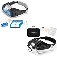Headband Magnifier with LED Light 1.5X to 3.5X + Head Mount Magnifier with LED Light 1X to 14X with Carry Case for Close Work