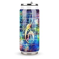 Colorful Collage with Music Notes Fashion Travel Coffee Tumbler with Lid & Straw Insulated Water Bottle Mugs Drinking Cup 500ml