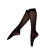Women's Tartan Pattern Knee Highs - sheer knee high socks with checker design, Black (Black), One Size