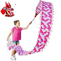 9.8 FT Pink Magic Cloud Dragon Ribbon Poi, 3 Meters Outdoor Dragon Dance Washable Pink Dragon Scale Pattern Ribbon Streamer with 200g 3D Plastic Dragon Head, Swing Rope and Oxford Travel bag Set