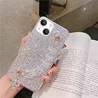 Bonitec Case for iPhone 14 Glitter Case, iPhone 14 Case with Bracelet Women Girls Bling Sparkle Luxury Shockproof Protective Phone Case for iPhone 14 6.1 inches, Silver