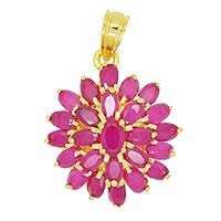 24k Yellow Gold Plated Cubic Zirconia CZ Pink Ruby Color AAA Flower Thai Pendant Choker Jewelry Beads Charm 2 2.2 cm