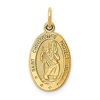 Solid 14k Yellow Gold Catholic Patron Saint Christopher Medal Oval Charm Small Pendant - 21mm x 11mm - Jewelry Gifts For Women Wife Mom Gifts For Men Husband Dad