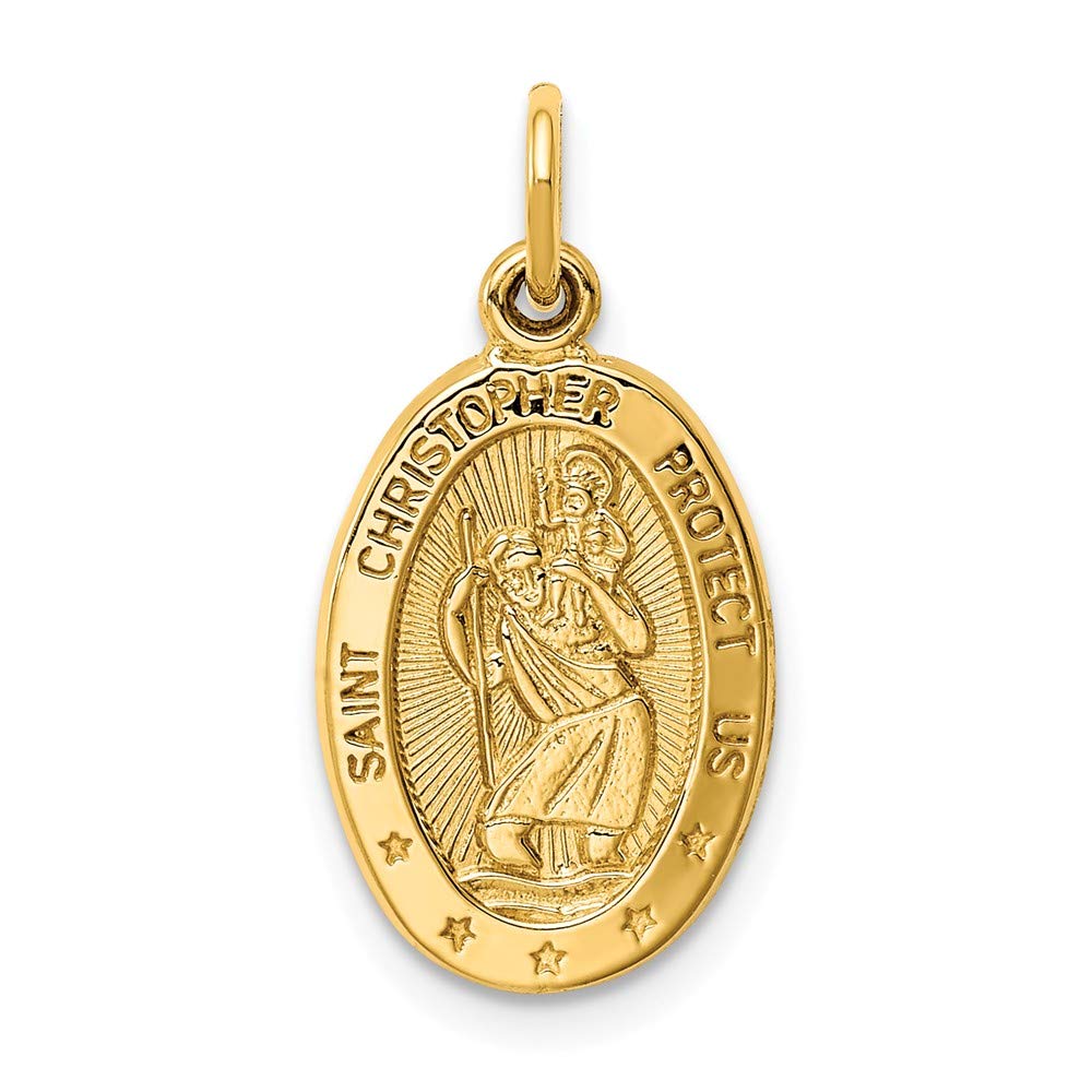 Solid 14k Yellow Gold Catholic Patron Saint Christopher Medal Oval Charm Small Pendant - 21mm x 11mm - Jewelry Gifts For Women Wife Mom Gifts For Men Husband Dad