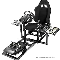 Anman Comprehensively Racing Simulator Cockpit With Black Seat Fits for Logitech/Thrustmaster G923,G29,G27,G920,T150,T300,T300RS|3-Piece Shift Lever Panels|Only Heavy Race Wheel Frame&Black Seat