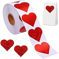 Valentines Glitter Red Heart Stickers - Heart Decorative Labels 500 per Roll, Valentine's Day Love Decorations for Wedding, Anniversary Party Envelopes Greeting Cards Boxes Gifts Seal Sticker Supplies