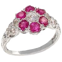 10k White Gold Natural Diamond & Ruby Womens Vintage Daisy Ring - Sizes 4 to 12 Available