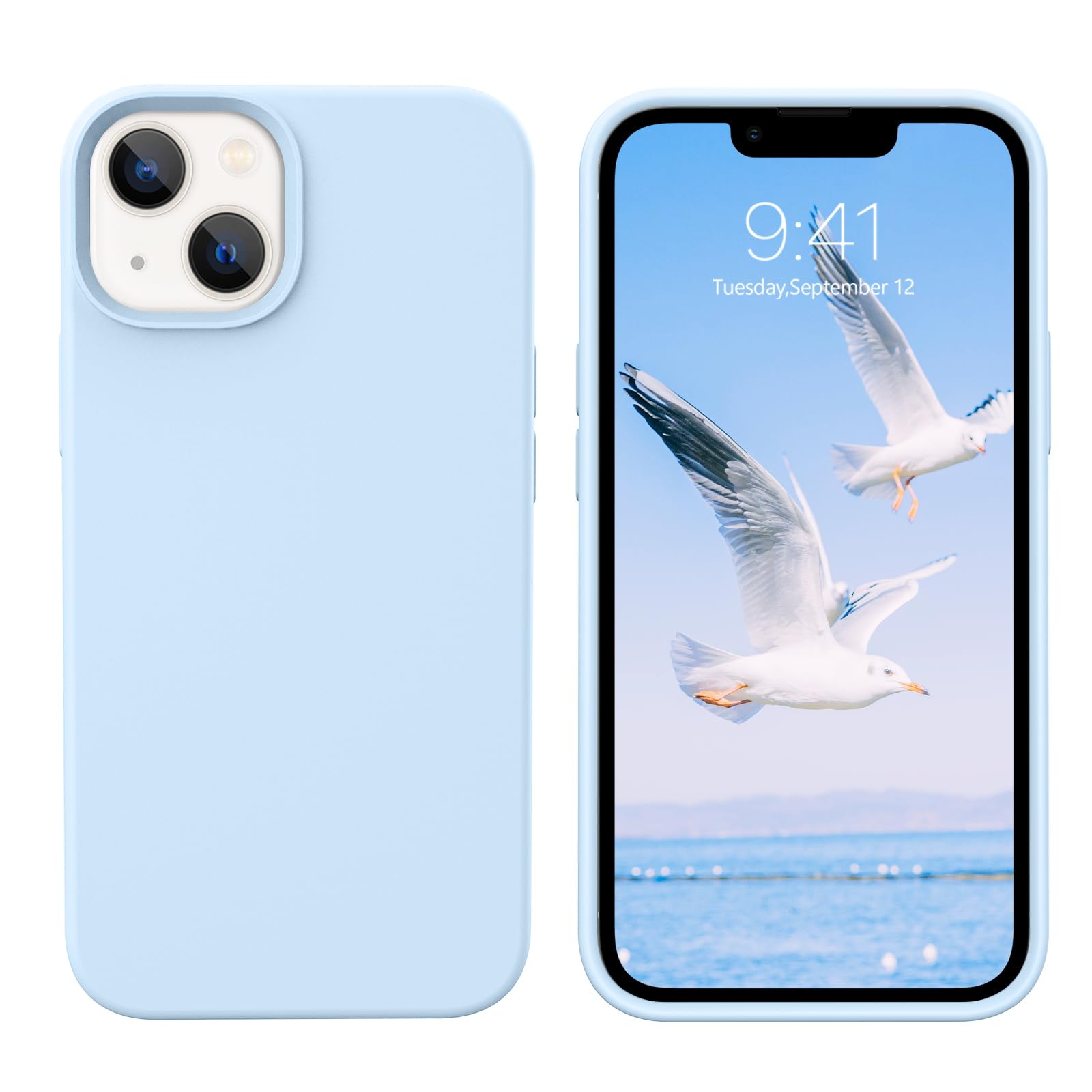 GUAGUA for iPhone 13 Mini Case, iPhone 13 Mini Silicone Case, Soft Gel Rubber Slim Lightweight Microfiber Lining Cushion Texture Shockproof Protective Phone Case for iPhone 13 Mini 5.4'', Light Blue