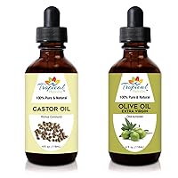 Tropical Holistic Olive Oil and Castor Oil Combo Set- Organic Carrier Mixing Oil for Skin, Hair for Dry Hair & Skin Moisturizer, 4oz