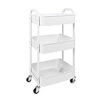 MAX Houser 3-Tier Rolling Utility Cart with Caster Wheels,Easy Assembly, for Kitchen, Bathroom (White)