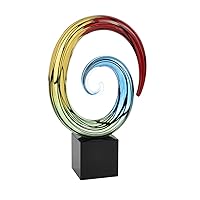 Modern and Elegant Murano Style Centerpiece Crystal Base On Heavy Black - Mouth Blown Rainbow Color Art Glass for Home Decor Accent - Multicolor (7