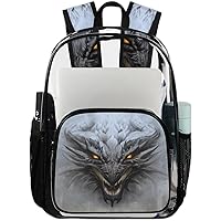 Dragon Roar Grey Clear Backpack Heavy Duty Transparent Bookbag for Women Men See Through PVC Backpack for Security, Work, Sports, Stadium