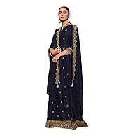 Navy Blue Indian/Pakistani Muslim Women Party Wear Pure Rashian Silk Anarkali Gown Suit Ethnic Fashion 6041