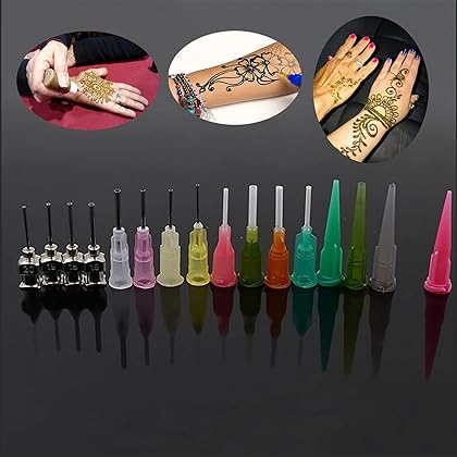 Pack of 8pcs 1 Oz.Jagua Henna Temporary Tattoo Bottle Kit, Multi Purpose Precision Applicator with 16 Blunt Tips for Body Art Paint DIY Project