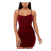 B Darlin Womens Maroon Stretch Cut Out Ruched Pullover Spaghetti Strap Sweetheart Neckline Short Cocktail Body Con Dress Juniors 9