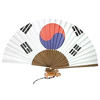 Korean Traditional Bamboo Hanji Hand Fan w/Norigae Large Folding Gift TAEGEUKGI (B. 1-Paper)