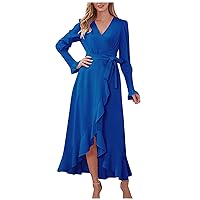 Dresses for Women Long Sleeved Solid Color High Round Large Swing Dress Slim Fit Long Dress