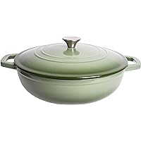 Lexi Home Cast Iron Enameled Dutch Oven Pot with Lid 6 qt, Sauce Pan, Pasta Server, Stove Top Pot, Dish for Sourdough Bread, Slow Cooking Chicken, Soup & More, Kitchen Cookware - Green