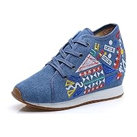 Women and Ladies Chinese Embroidery Wedge Platform Casual Travel Sneaker Blue