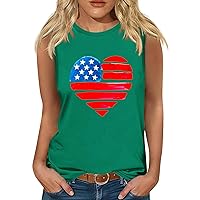 Women’s 4th of July Tank Tops Cute Patriotic American Flag Heart Graphic Tees Shirts Sleeveless July Fourth Outfits