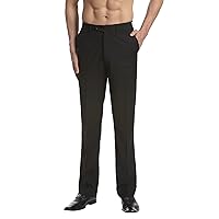 Men's Dress Pants Trousers Flat Front Slacks Solid Black Color