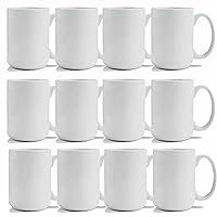 TANGLONG Ceramic Mugs, 15 oz, White, Set of 12, Sublimation Blanks, Dishwasher & Freezer Safe, Personalized Gifts for Coffee, Latte, Hot Cocoa