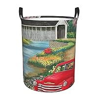 Pickup Truck Printed Laundry Hamper with Durable Handle Foldable Laundry Basket for Bathroom Bedroom Waterproof Organizer Basket Dirty Clothes Organizer Bag for Dorm