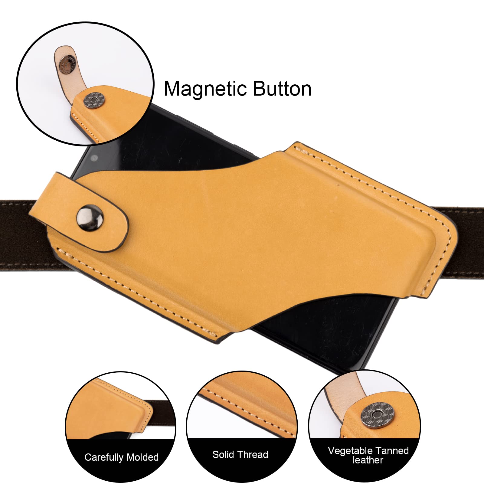 Gentlestache Leather Phone Holster, Phone Holder for Belt Loop, Cell Phone Cases, Leather Belt Pouch with Magnetic Button Brown
