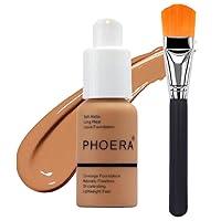 Glamza PHOERA Foundation Concealer Makeup Full Coverage Matte Brighten Long Lasting UK + Professional Flat Face Foundation Brush (108 TAN Seller SKU)
