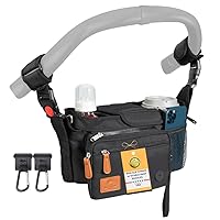Universal Stroller Organizer Bag w/ Anti-Slip Straps to fit Nuna, UPPAbaby, Doona, Baby Jogger, & pet strollers | Durable Stroller Caddy Organizer Bag Stroller Oganizer with Cup Holder & ample storage