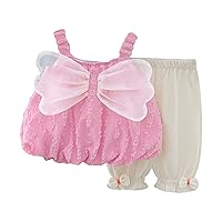 Toddler Summer Girls Butterfly Wing Camisole Tops And Solid Pants With Bow Tie Daily Wearing For 18 Kids Easter