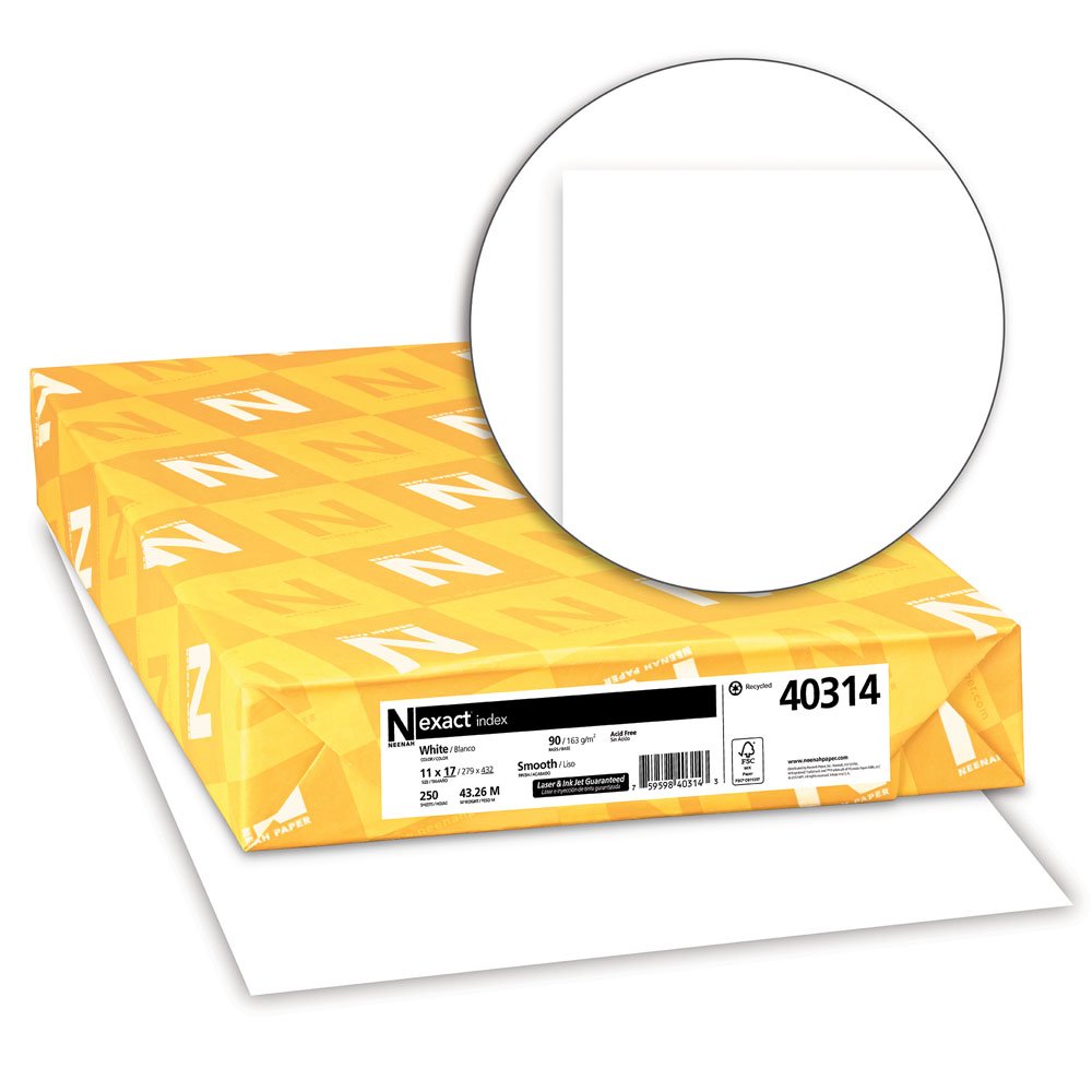 Wausau Exact Index Cardstock, 250 Sheets, White, 94 Brightness, 90 lb, 11 x 17 Inches
