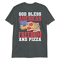 God Bless American and Pizza Funny 4th of July Unisex T-Shirt Dark Heather