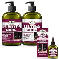Difeel Ultra Curl 3-PC Curl Boosting Hair Care Set : Ultra Curl Shampoo 12 oz, Conditioner 12 oz and Hair Oil 2.5 oz. Set