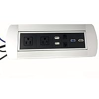 Power Plug in-Desk Power Center Table Top Grommet Furniture Power Data Center 2 Cat6/1 HTML/2 Power Outlet/2 USB/1 USB Pass Thru(Silver) (Silver 2)