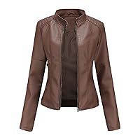 Spring Autumn Women's Leather Jacket Fashionable Trim Motorcycle Coat Black Purple Brown S-XXL