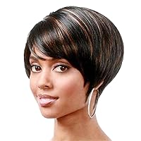 Andongnywell Women Short Wigs Human Hair Pixie Cut Wigs Straight Hair Wigs Black Brown Charming Daily Party Wig