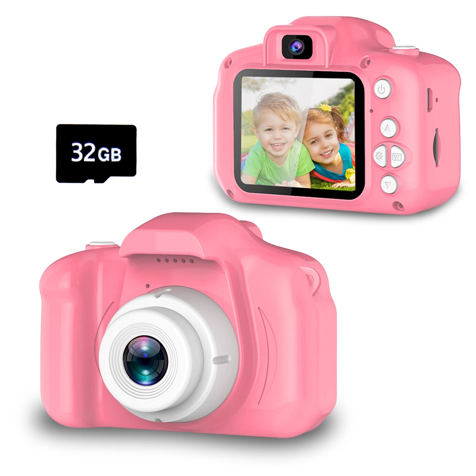 Seckton Upgrade Kids Selfie Camera, Christmas birthday Gifts for Girls/boys Age 3-9, HD Digital Video Cameras for Toddler, Portable Toy for 3 4 5 6 7 8 Year Old Girl with 32Gb SD Card-Pink