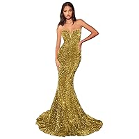 Women's Sequin Mermaid Prom Dresses Long Strapless Sweetheart Fitted Formal Evening Party Gowns